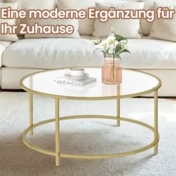 Rootz Glass Sofabord - Retro Accent Bord - Stue Møbler - Golden ramme, jern/glas - 84 cm x 84 cm x 45,5 cm