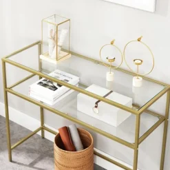 Rootz Gold konsolbord - metalglas entrébord - sofabord - 20 kg Max belastningskapacitet - 100 cm x 35 cm x 80 cm