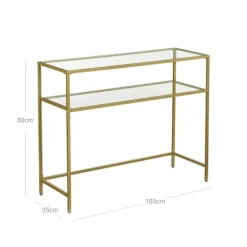 Rootz Gold konsolbord - metalglas entrébord - sofabord - 20 kg Max belastningskapacitet - 100 cm x 35 cm x 80 cm