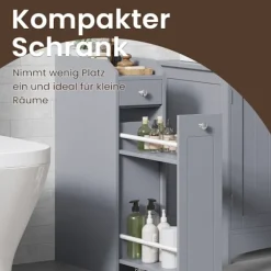 Rootz Gray Badeværelse Skab - Smalt skab - Lille toiletpapirskab - Rumbesparende design - 40 cm x 18 cm x 70 cm