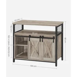 Rootz Greige sort skænk - Spånplade stålskab - Opbevaringsenhed - Justerbare hylder - 33cm x 100cm x 80cm