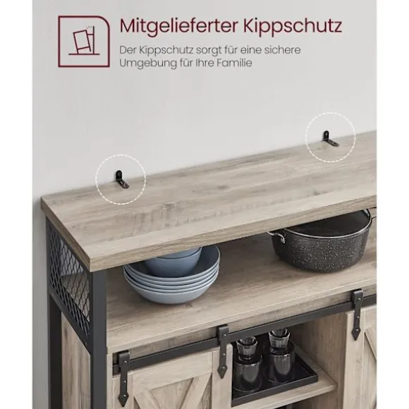 Rootz Greige sort skænk - Spånplade stålskab - Opbevaringsenhed - Justerbare hylder - 33cm x 100cm x 80cm