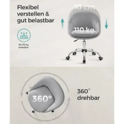 Rootz Grey drejestol - Ergonomisk stol - Rullestol - Stålstel - Bomuld-hør-blanding - Bærbar - 60 cm x 60 cm x 80-90 cm