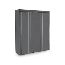 Rootz Grey Fleece Stof Foldeskab - Opbevaringsorganisering - Bærbar garderobe - Stålrørskonstruktion - Letvægts - Nem montering - 150 cm x 175 cm x 45 | Fyndiq