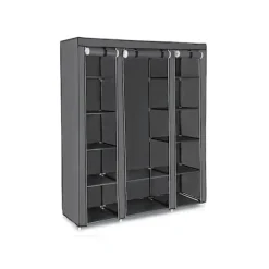 Rootz Grey Fleece Stof Foldeskab - Opbevaringsorganisering - Bærbar garderobe - Stålrørskonstruktion - Letvægts - Nem montering - 150 cm x 175 cm x 45 | Fyndiq