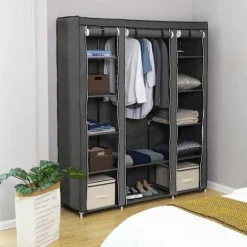Rootz Grey Fleece Stof Foldeskab - Opbevaringsorganisering - Bærbar garderobe - Stålrørskonstruktion - Letvægts - Nem montering - 150 cm x 175 cm x 45 | Fyndiq