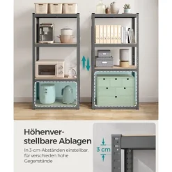 Rootz Grey Opbevaringsstativ - Reol - Metalramme - Heavy Duty - 40 cm x 80 cm x 160 cm - Galvaniseret stål - MDF - 10 kg - 130 kg Kapacitet - 520 kg S | Fyndiq