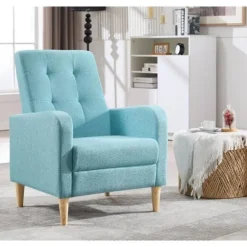 Rootz ægstol med armlæn - loungestol - afslappende lænestol - linneddækning - solide træben - 68 x 90,5 x 73,5 cm - blå - hyggeligt og moderne design | Fyndiq