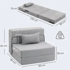Rootz gulvsofa - polstret sofa - konvertibel madras - behageligt skum - 210 cm x 80 cm x 15 cm - gråt stof
