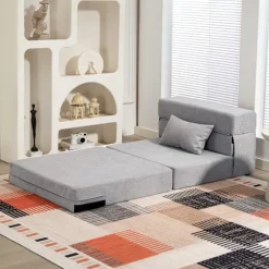 Rootz gulvsofa - polstret sofa - konvertibel madras - behageligt skum - 210 cm x 80 cm x 15 cm - gråt stof