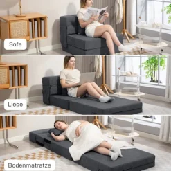 Rootz Gulvsofa - Polstret sofa - Cabriolet madras - Skumkomfort - Grå - 210 cm x 80 cm x 15 cm