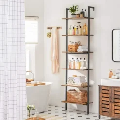 Rootz gulvstående hylde - reol - 6 hylder - stigehylde - opbevaring til bøger, dekoration, soveværelse, stue, kontor - 60 x 30 x 204,8 cm
