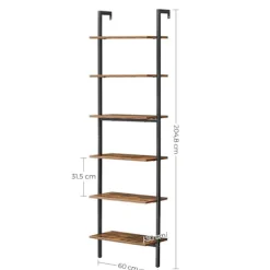Rootz gulvstående hylde - reol - 6 hylder - stigehylde - opbevaring til bøger, dekoration, soveværelse, stue, kontor - 60 x 30 x 204,8 cm