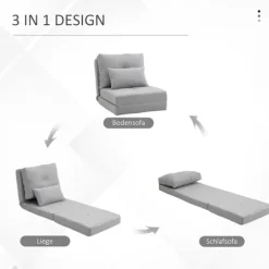 Rootz gulvstol Foldning Madras - Sleep Mat - Konvertible sæde - 2 -i -1 Design - Aftagelig pude - 60 cm x 80 cm x 56 cm og 180 cm x 60 cm x 19 cm