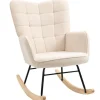 Rootz gyngestol - Retro massivt træ - Polstret stol - Cremehvid - 71cm x 92cm x 101cm