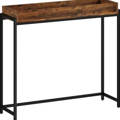 Rootz Hall Bord - smalt konsolbord - Entrébord - Slank skænk - Stabil og sikker - Rustik brun+sort - 100x30x91cm