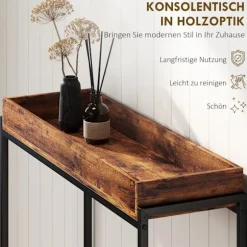 Rootz Hall Bord - smalt konsolbord - Entrébord - Slank skænk - Stabil og sikker - Rustik brun+sort - 100x30x91cm
