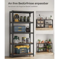 Rootz Heavy Duty Hylde - Opbevaringsstativ - Metalreoler - Stålkonstruktion - Rustbestandig - Højdejusterbar - Vintage Brun-Sort - 40cm x 90cm x 180cm | Fyndiq
