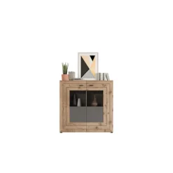 Rootz Highboard Freno - Wood Material - Gray Replica - Nox Oak Replica - 160 x 90 x 40 cm