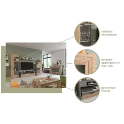 Rootz Highboard Freno - Wood Material - Gray Replica - Nox Oak Replica - 160 x 90 x 40 cm