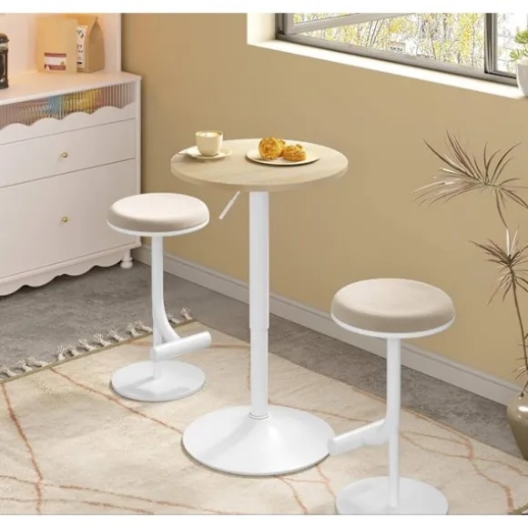 Rootz Højde Justerbar stangtabel - Bistro -bord - Runde sidebord - Skrab og vandtæt MDF - 52 cm Tabel Top x 69.5-91.5cm Højde