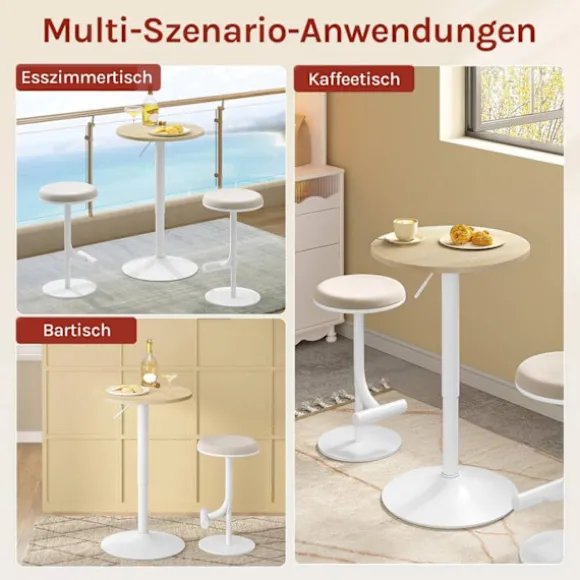 Rootz Højde Justerbar stangtabel - Bistro -bord - Runde sidebord - Skrab og vandtæt MDF - 52 cm Tabel Top x 69.5-91.5cm Højde
