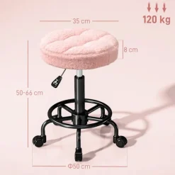 Rootz Højdejusterbar pink rullestol - Roterende skammel - Arbejdsstol - 360° drejelig base - Luksuriøs komfort - Ø50 x 50-66 cm