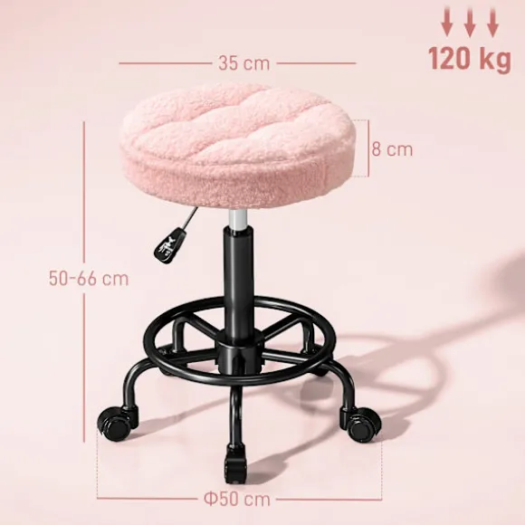 Rootz Højdejusterbar pink rullestol - Roterende skammel - Arbejdsstol - 360° drejelig base - Luksuriøs komfort - Ø50 x 50-66 cm