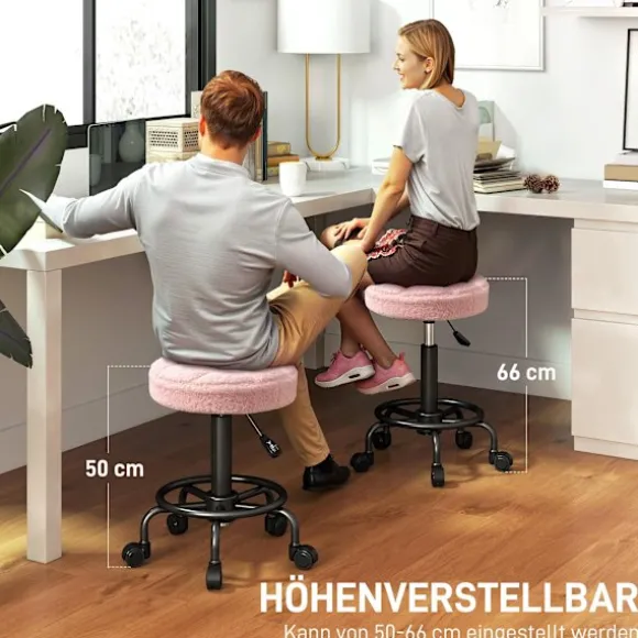 Rootz Højdejusterbar pink rullestol - Roterende skammel - Arbejdsstol - 360° drejelig base - Luksuriøs komfort - Ø50 x 50-66 cm