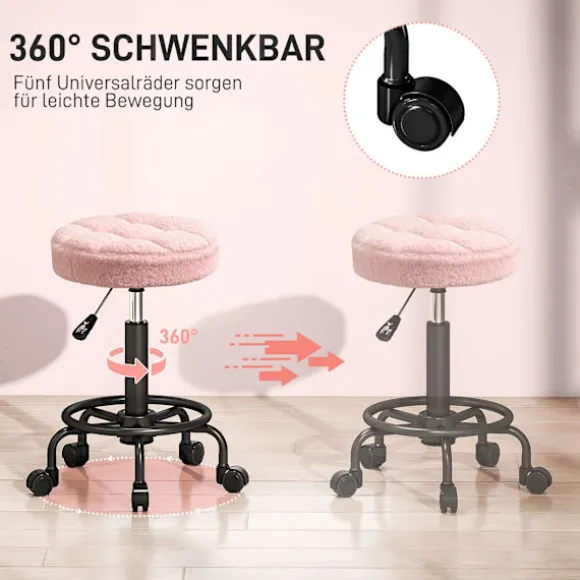 Rootz Højdejusterbar pink rullestol - Roterende skammel - Arbejdsstol - 360° drejelig base - Luksuriøs komfort - Ø50 x 50-66 cm