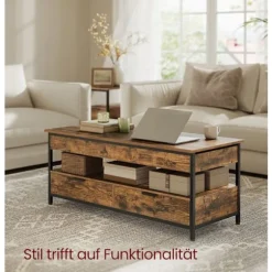 Rootz Højdejusterbar sofabord - Justerbar tabel - Vintage -stil Tabel - Alsidig opbevaring - 50x120x48-63 cm