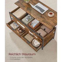 Rootz Højdejusterbar sofabord - Justerbar tabel - Vintage -stil Tabel - Alsidig opbevaring - 50x120x48-63 cm