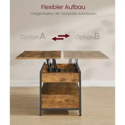 Rootz Højdejusterbar sofabord - Justerbar tabel - Vintage -stil Tabel - Alsidig opbevaring - 50x120x48-63 cm