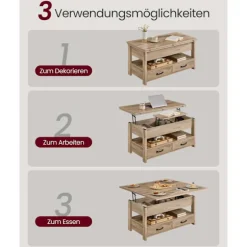 Rootz Højdejusterbart sofabord - Lift-top sofabord - Multifunktionelt bord - Opbevaringsløsning - 50 x 100 x 49,1/64,1 cm - Brun