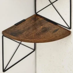 Rootz hjørnehylde - 5 niveauer hjørnehylde - vægmontering hjørnehylde - spånplade, stål - vintage brun-sort - 20 x 20 x 127,5 cm