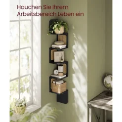 Rootz hjørnehylde - Flydende hylde - Vægmonteret hylde - Spånplade, PVC-plast - 20 cm x 20 cm x 126 cm - Ask sort - Letvægts - 3,2 kg
