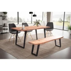 Rootz Håndlavet spisebord i akacietræ - massivt træbord - moderne design - U-formede metalben - 160 cm x 80 cm x 76 cm