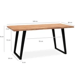 Rootz Håndlavet spisebord i akacietræ - massivt træbord - moderne design - U-formede metalben - 160 cm x 80 cm x 76 cm