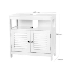 Rootz Håndvaskskab - Lameldøre Håndvaskskab - Vaskeskab - Badeværelsesskab - Vaskeskab - MDF-plade - Hvid - 60 x 60 x 30 cm (B x H x D)