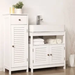 Rootz Håndvaskskab - Lameldøre Håndvaskskab - Vaskeskab - Badeværelsesskab - Vaskeskab - MDF-plade - Hvid - 60 x 60 x 30 cm (B x H x D)