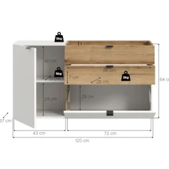 Rootz hængende kommode - vægmonteret opbevaring - hvid efterligning - rigelig opbevaring - 120x64x37cm