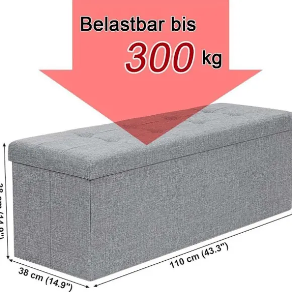Rootz Hocker - Puf - Foldestol med opbevaringsplads - Bryst - Bænk - Opbevaring - Lysegrå - 110 x 38 x 38 cm