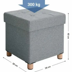 Rootz Hocker - Taburet med opbevaring - osmannisk - Grå siddestol med opbevaringsplads - 38 x 40 x 38 cm (B/H/D)