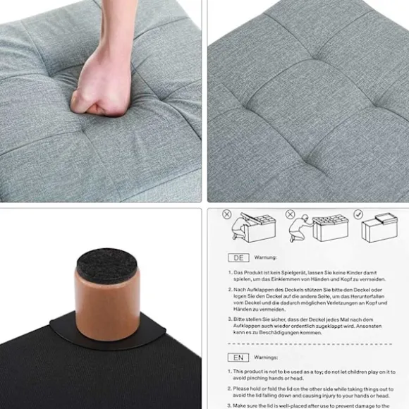 Rootz Hocker - Taburet med opbevaring - osmannisk - Grå siddestol med opbevaringsplads - 38 x 40 x 38 cm (B/H/D)
