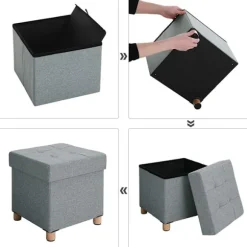 Rootz Hocker - Taburet med opbevaring - osmannisk - Grå siddestol med opbevaringsplads - 38 x 40 x 38 cm (B/H/D)