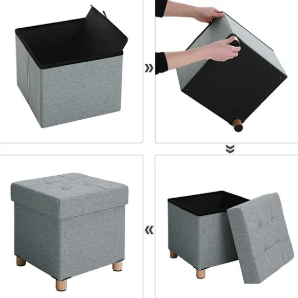 Rootz Hocker - Taburet med opbevaring - osmannisk - Grå siddestol med opbevaringsplads - 38 x 40 x 38 cm (B/H/D)