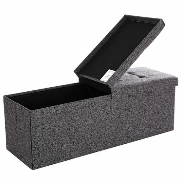 Rootz Hocker Linned - Opbevaringsbænk - Hockers med opbevaringsplads - bænk med opbevaring - Grå - 110 x 38 x 38 cm