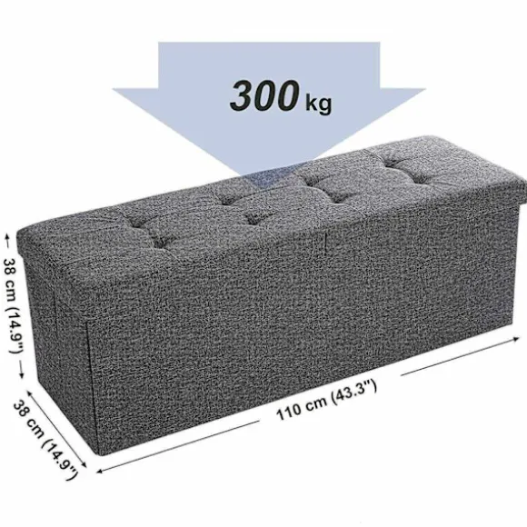 Rootz Hocker Linned - Opbevaringsbænk - Hockers med opbevaringsplads - bænk med opbevaring - Grå - 110 x 38 x 38 cm