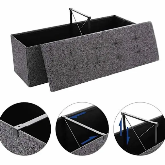 Rootz Hocker Linned - Opbevaringsbænk - Hockers med opbevaringsplads - bænk med opbevaring - Grå - 110 x 38 x 38 cm