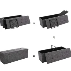 Rootz Hocker Linned - Opbevaringsbænk - Hockers med opbevaringsplads - bænk med opbevaring - Grå - 110 x 38 x 38 cm